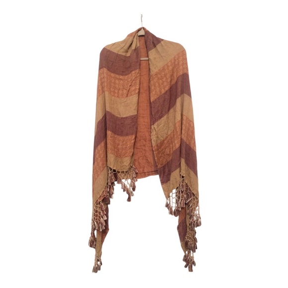 Free People Orange Patterned Lattice Fringe Scarf - Picture 3 of 7